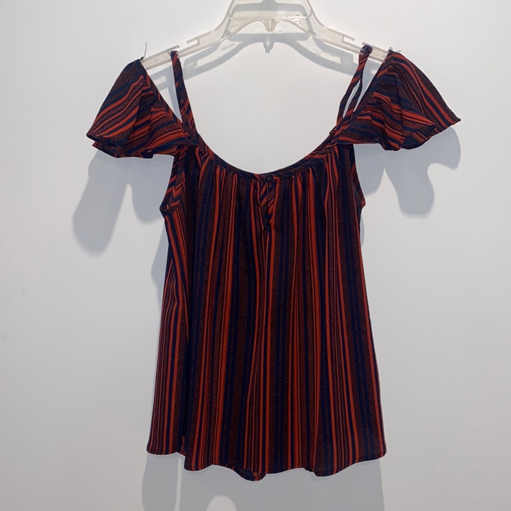 Orange and blue stripped off shoulder top. Size small. Worn once.